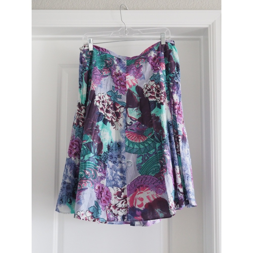 Vintage Casual Studio Cotton Floral Purple Pleated Midi Skirt XL Good Lined - Picture 7 of 11
